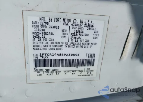 1995 Ford Ranger Super Cab from USA, damaged, VIN 1FTCR14A8SPA30546